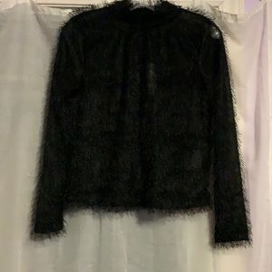Mock neck fuzzy top
